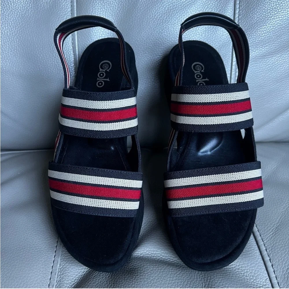 Golo Baird Elastic Strap Platform Sandal Sz 7 Black Red White Chunky Striped